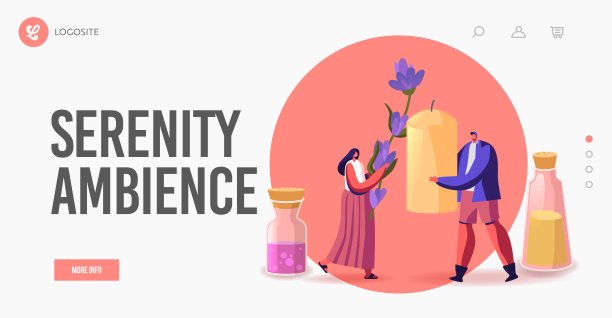 人们制作和使用芳香蜡烛家居装饰登陆页面模板。蜡烛小角色，薰衣草图片下载