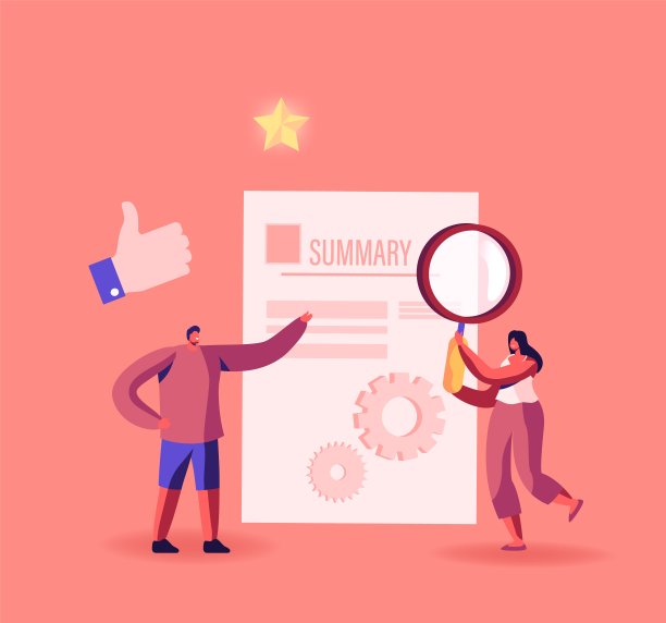 《Tiny businessnpeople》人物阅读摘要。女人与放大镜站在巨大的组合文件办公室工作图片下载