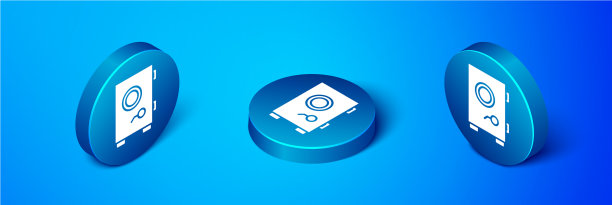 等距安全图标隔离在蓝色背景图片下载