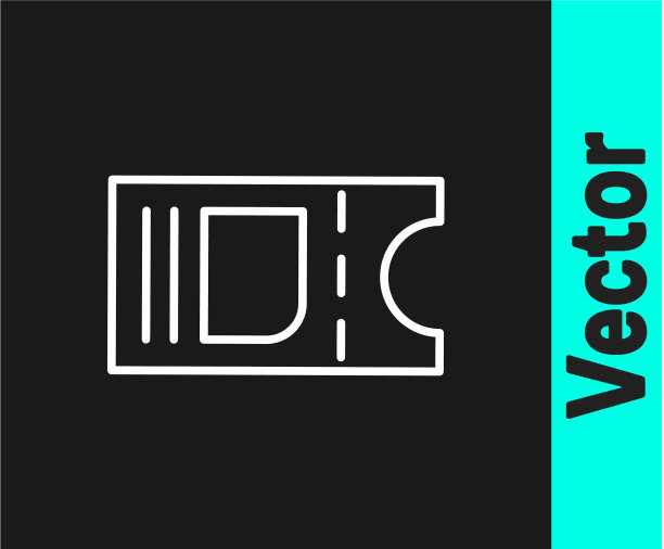 白色线电影院票图标孤立在黑色图片下载