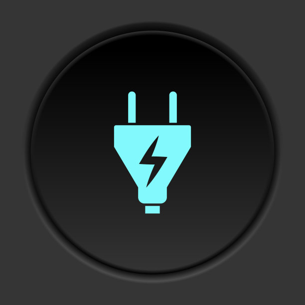 圆形按钮图标电气插头。按钮横幅圆形徽章界面的应用说明图片下载