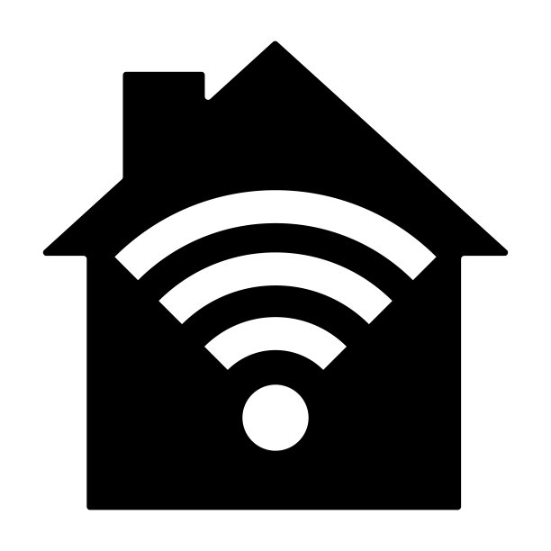黑色无线网络wifi房子图标隔离在白色图片下载