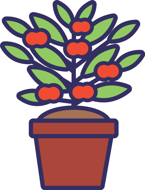 生长植物与苹果在陶瓷罐线风格图片下载