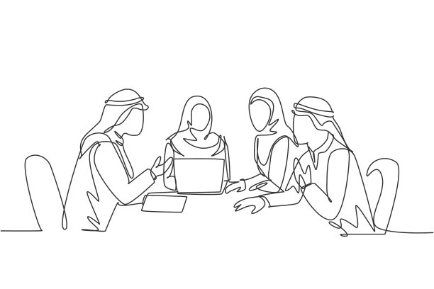 一条线画的是年轻快乐的穆斯林图片下载