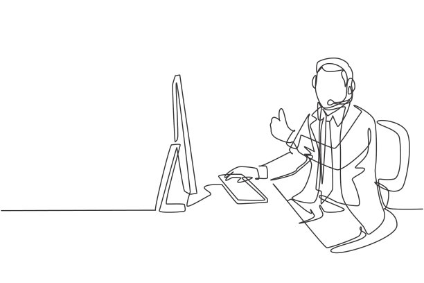 一条连续的线画着年轻快乐的男性图片下载