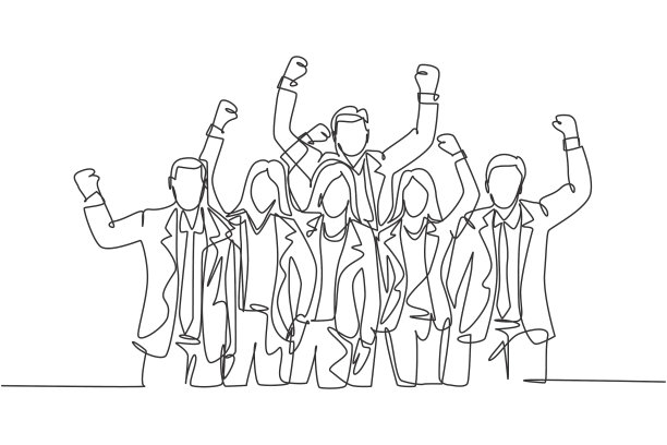 一条线画着年轻快乐的男性和图片下载