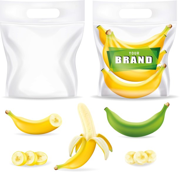 装新鲜香蕉的塑料袋。说明向量图片下载