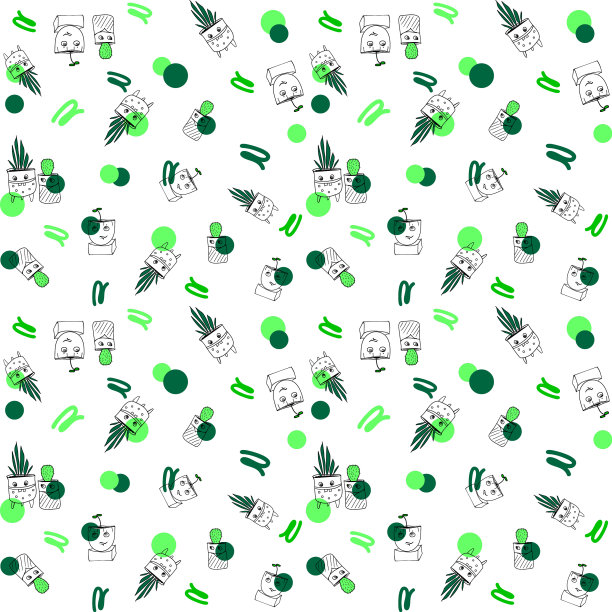 绿色无缝图案与国内植物绘图图片下载