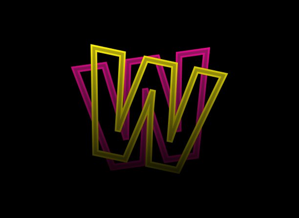 W字母矢量设计，阴影字体标识。动态分裂粉红色，黄色的黑色背景。社交媒体，设计元素，创意海报，网页模板图片下载