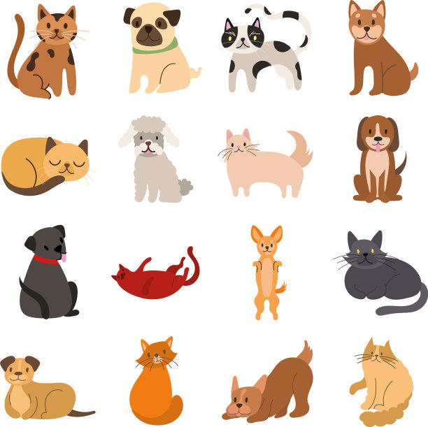 捆绑猫和狗设置图标图片下载