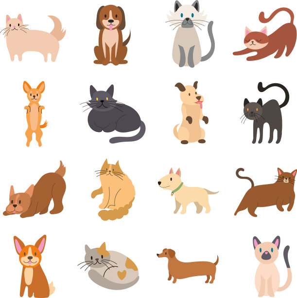 捆绑猫和狗设置图标图片下载