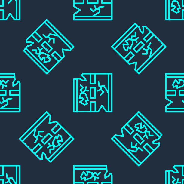 绿线破碎的道路图标孤立无缝模式上的蓝色背景。向量图片下载