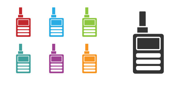 黑色婴儿监视器对讲机图标隔离在白色背景。设置图标丰富多彩。向量图片下载