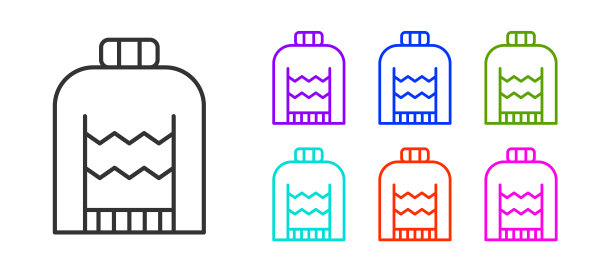 黑色线圣诞毛衣与挪威的装饰品和节日装饰图标孤立在白色的背景。针织冬季跳投。设置图标丰富多彩。向量图片下载