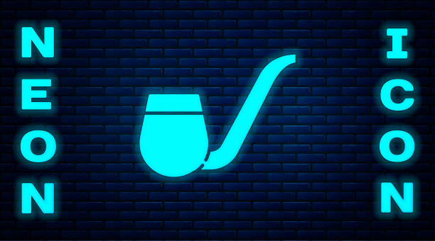 在砖墙的背景上有烟的图标。烟斗。向量图片下载