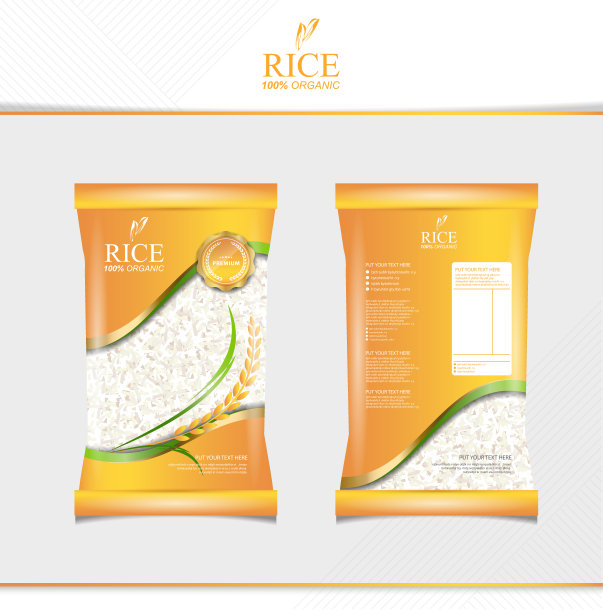 大米食品或泰国食品、包装、横幅和海报模板矢量设计。图片下载