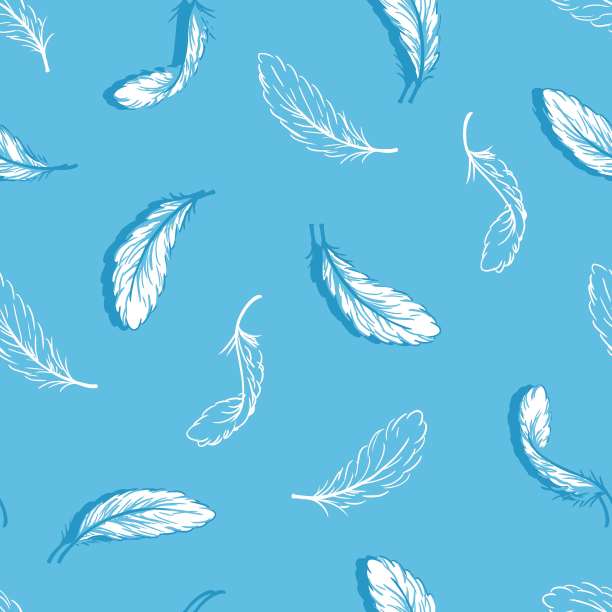 无声的纯羽毛和蓝天矢量图形无缝模式图片下载