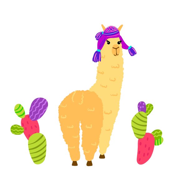 可爱的喇嘛与山和仙人掌在向量。图片下载