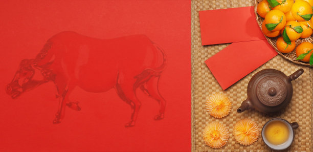 中国新年。顶视图配件中国新年节日装饰。图片下载