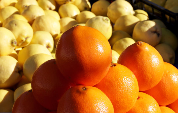 市场柜台的有机橙子图片下载