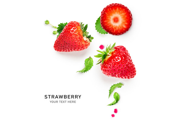 草莓水果和薄荷叶创意合成图片下载