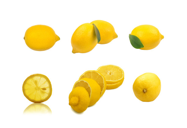 圆形黄柠檬片孤立与修剪路径图片下载
