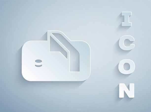 纸切割冰球目标与网门将图标孤立在灰色背景。纸艺术风格。向量图片下载