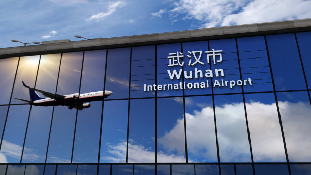 飞机在武汉降落在航站楼图片下载