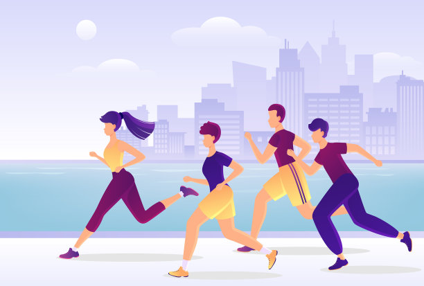 卡通色彩人物人物和城市马拉松图片下载
