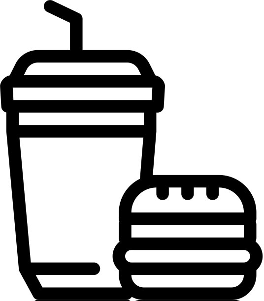 汉堡和饮料杯轮廓图标图片下载