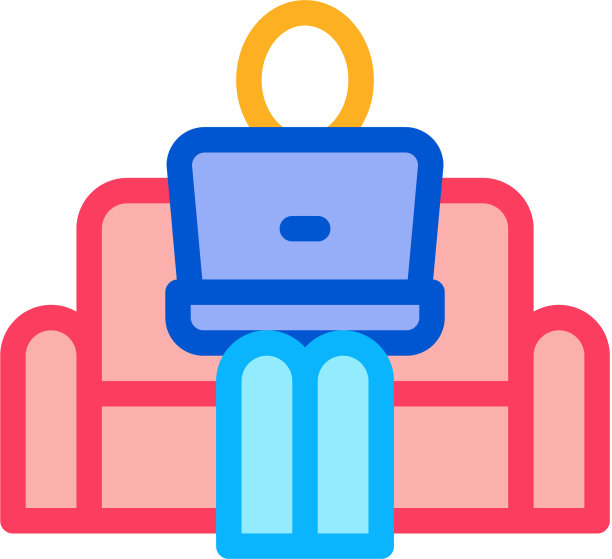 远程工作在家沙发上的图标大纲图片下载