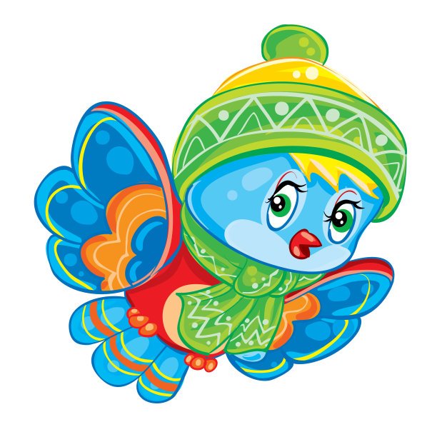 可爱的鸟人物在围巾和帽子孤立图片下载