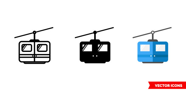 缆车图标三种类型孤立标志图片下载