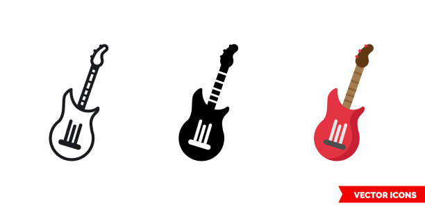电吉他图标3种类型孤立图片下载