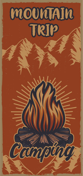 彩色复古海报主题露营图片下载