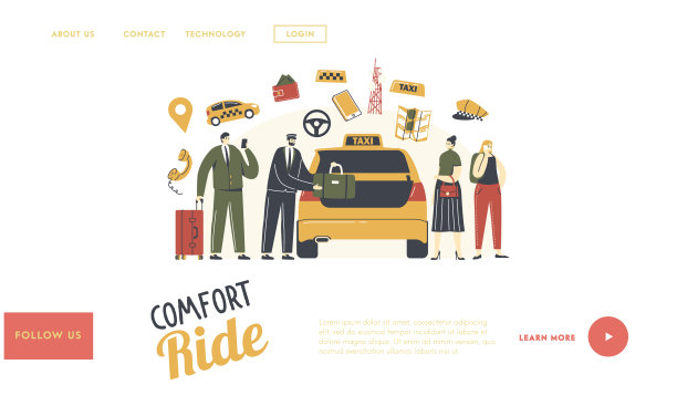 字符呼叫出租车服务着陆页面模板图片下载