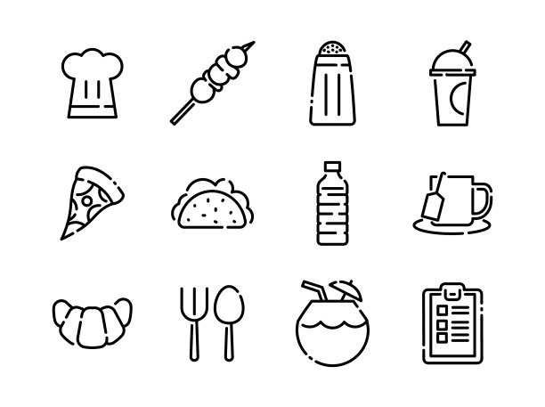 食品和饮料线黑色图标风格3卷1图片下载