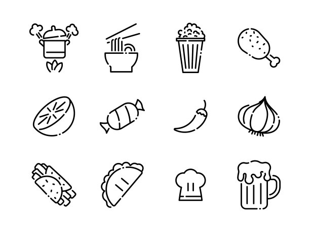 食品和饮料线黑色图标风格6卷4图片下载
