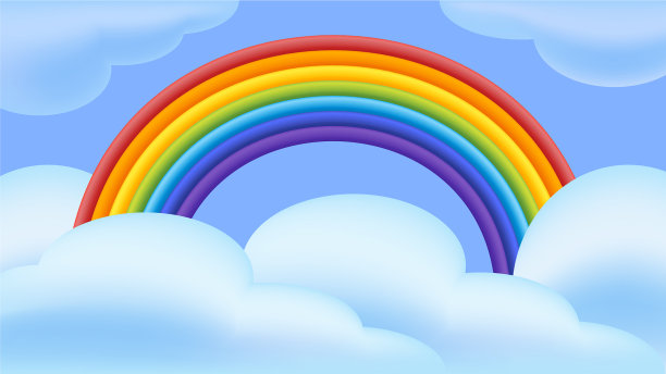 彩虹和云彩在平面风格多色图片下载