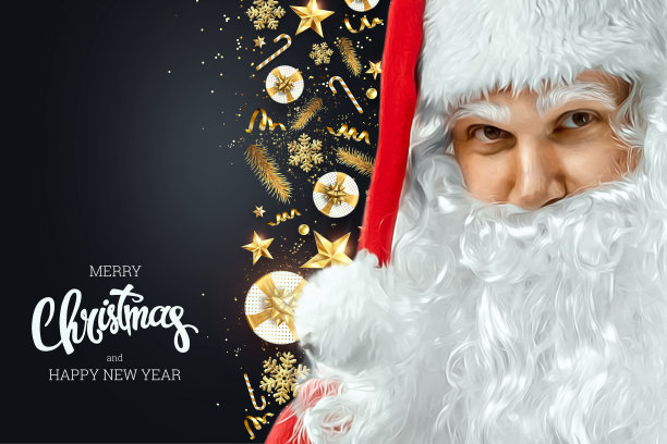 红色西装的快乐圣诞老人肖像（圣诞节主题）图片下载