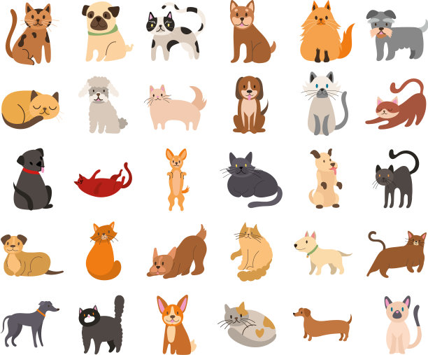 捆绑猫和狗设置图标图片下载