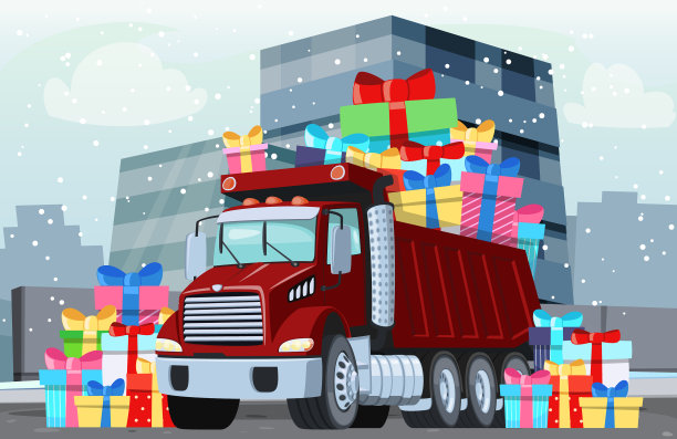带礼物的冬季卡车图片下载