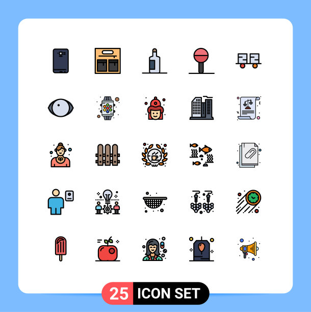 包装25个现代填充线平面颜色的标志图片下载