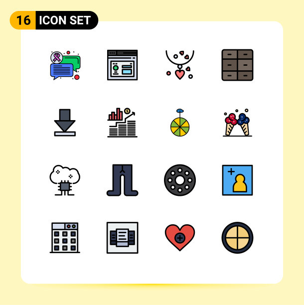 包装16个现代平色填充线条标志图片下载