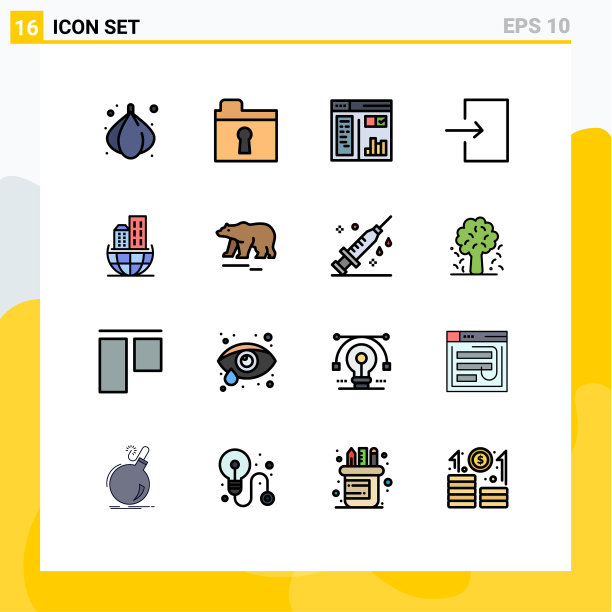 组16现代平面颜色填充线条集图片下载