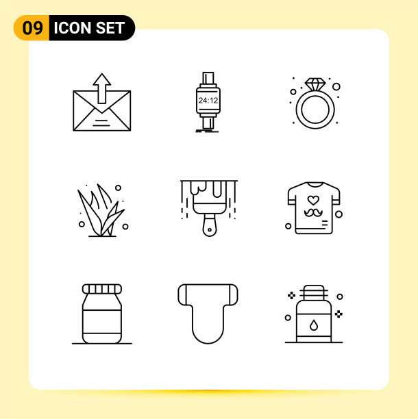 包9个现代轮廓标志和符号图片下载