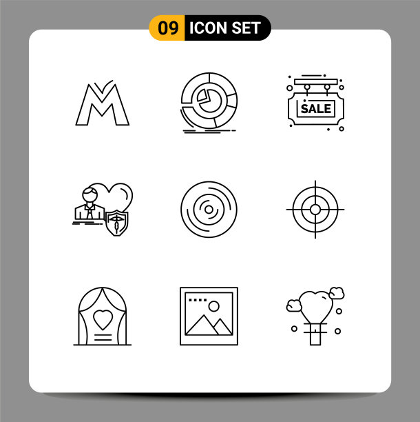 可编辑的线包9个简单的轮廓图片下载