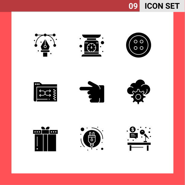 象形字设置9个简单的实心字形手指图片下载