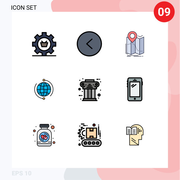 包装9个现代填充线和平色标志图片下载