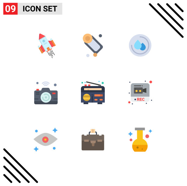 可编辑线包9个简单的平面颜色图片下载